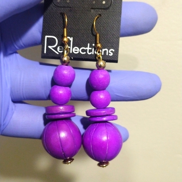 Women's Stylish Gold tone Purple Beads & Discs Drop Dangle Earrings, 3-inch - Picture 1 of 4